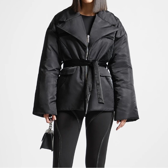 Nylon belted blazer jacket - Black - Picture 2 of 16